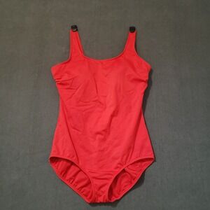 Lands End One Piece Swimsuit Womens 14 DDD Red Scoop Neck V-Back Shelf Bra